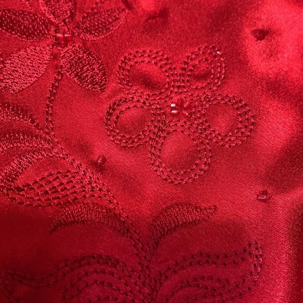Laura Scott Red Wine Satin Embroidered Detail Blouse Top - Picture 7 of 10